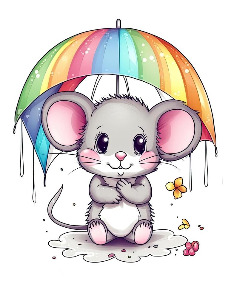 Cute rat collection with rainbows. Cute rat pups illustration bundle design. Colorful rat pups sitting bundle design on white background. Rat pups with cute eyes on a white background. . photo