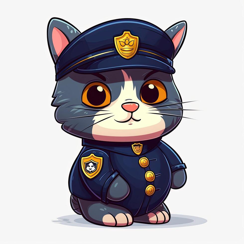 Kitten police cartoon design collection. Cute kitten police cartoon illustration on a white background. Colorful kittens wearing police suits. Colorful police kitten cartoon collection. . photo