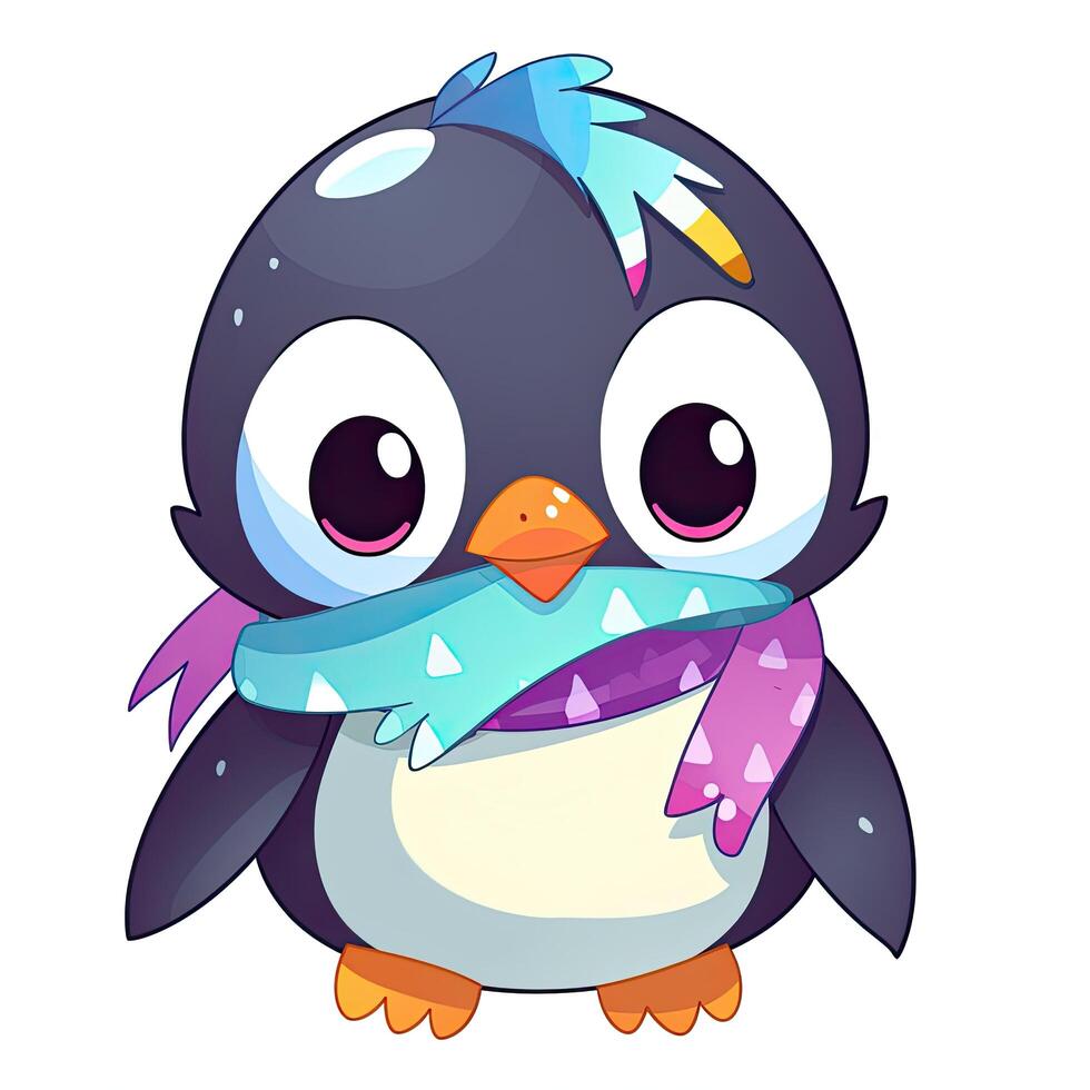 Baby penguin cartoon illustration. Beautiful baby penguin cartoon design collection on white backgrounds. Cute penguin babies with happy faces. Penguin illustration set. . photo