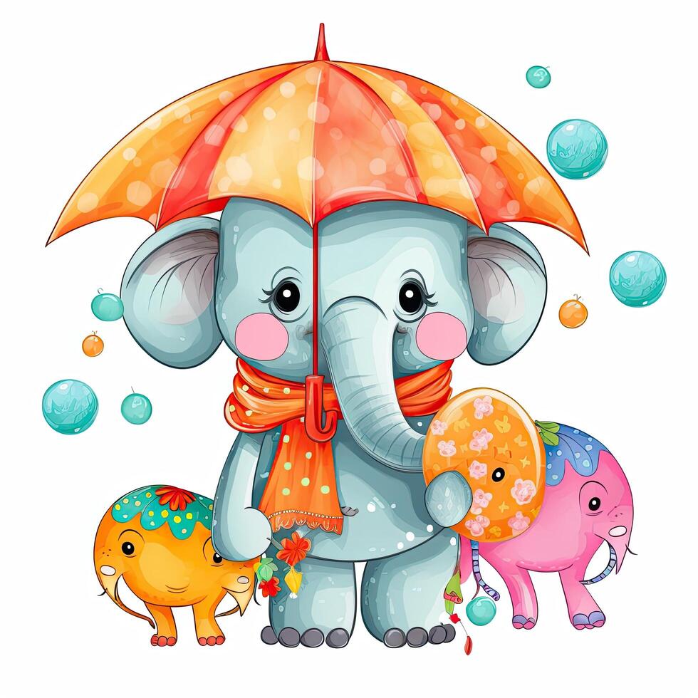 Cute elephant baby cartoon bundle design. Baby elephant cartoon with color splashes. Elephant baby cartoon on a white background. Elephant sitting set design for kids coloring pages. . photo