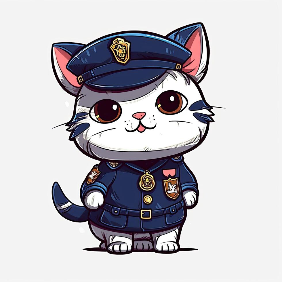 gatito policía dibujos animados diseño recopilación. vistoso gatitos vistiendo policía trajes conjunto diseño para niños colorante paginas vistoso policía gatito dibujos animados recopilación. ai generado. foto