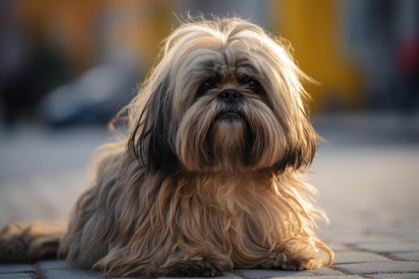 shih tzu perro en el calle. shih tzu es un raza de perro en el shih tzu familia. ai generado foto