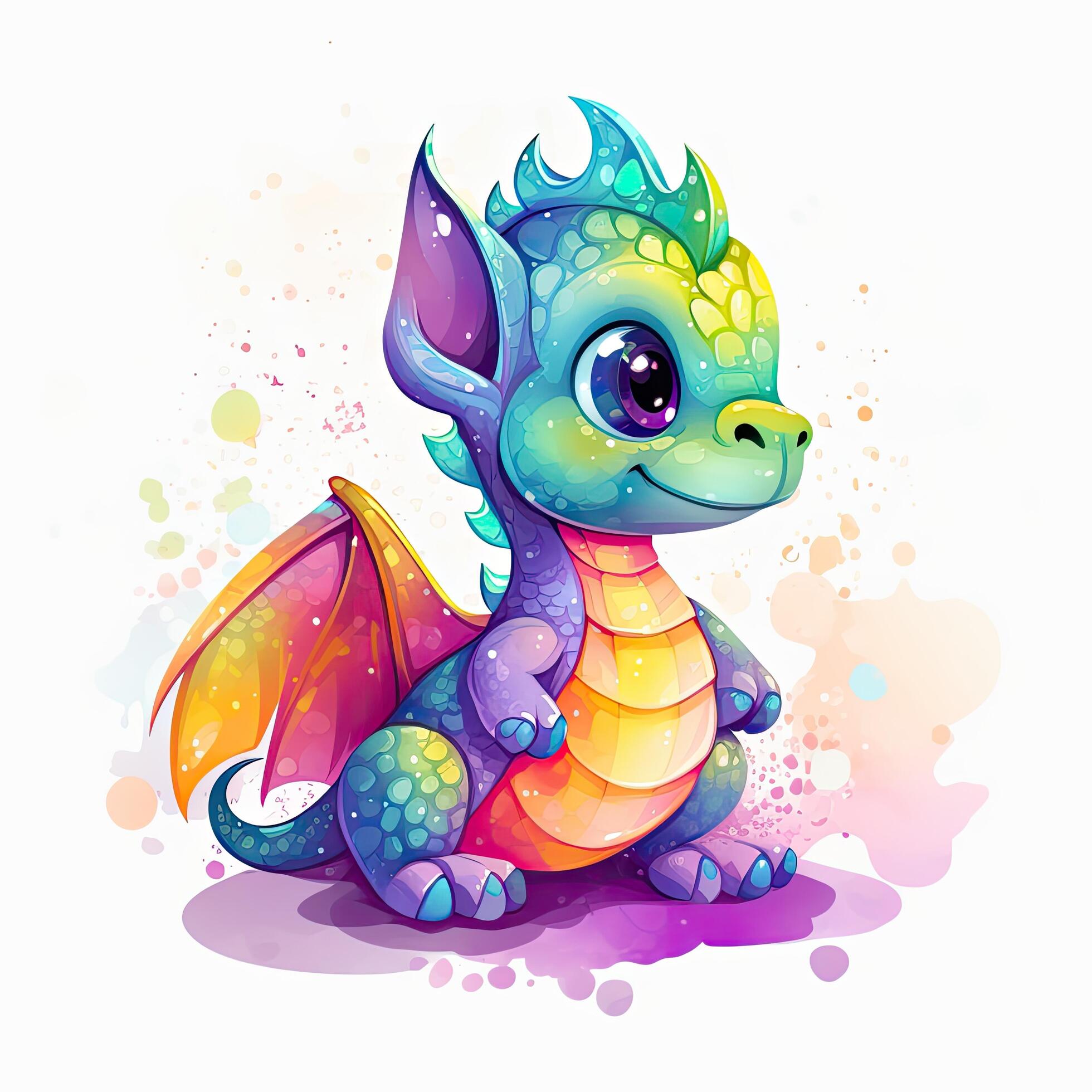 Colorful baby dragon with beautiful eyes and color splash ...