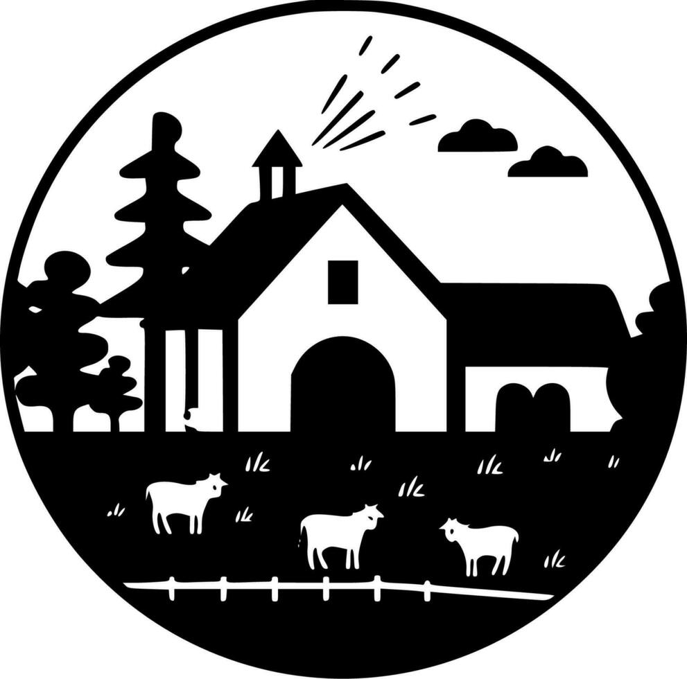 granja - negro y blanco aislado icono - vector ilustración