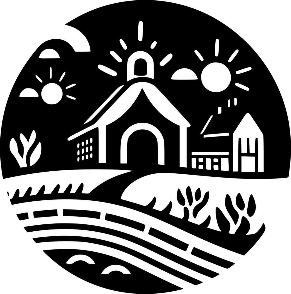 granja - negro y blanco aislado icono - vector ilustración