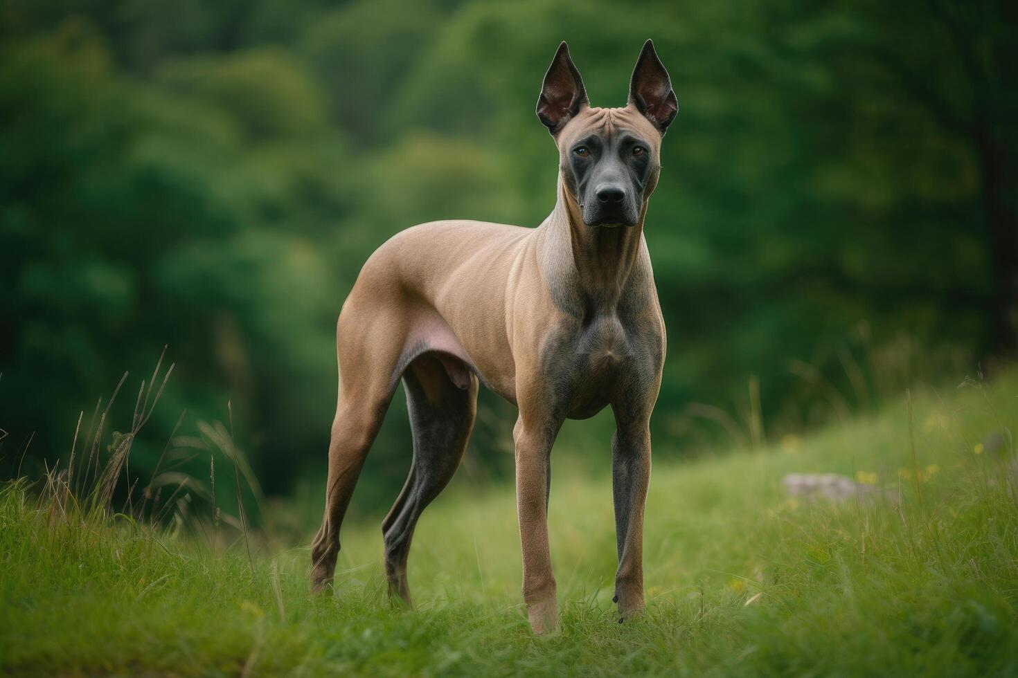 tailandés ridgeback perro en pie en el bosque. selectivo enfocar. ai generado foto