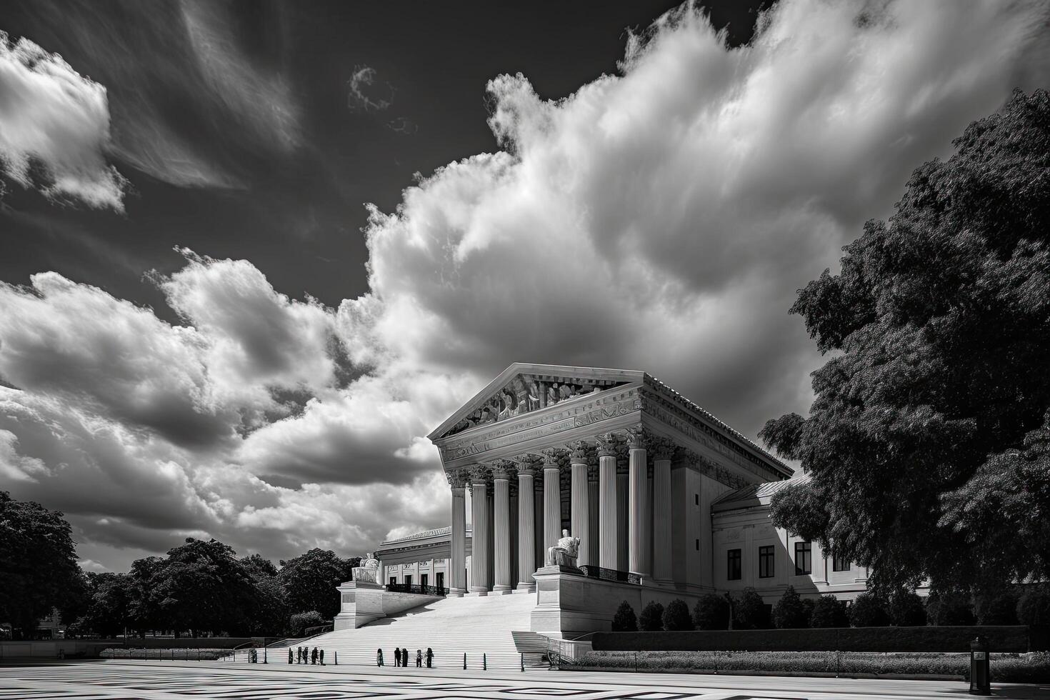 The Lincoln Memorial in Washington DC, USA. Black and white. A vintage supreme court outside view with a blue sky, photo