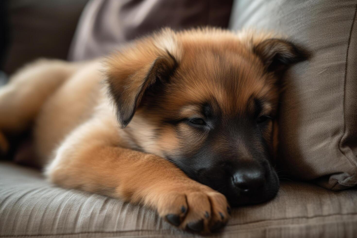 German Shepherd puppy on a sofa. Selective focus. Shallow depth of field photo