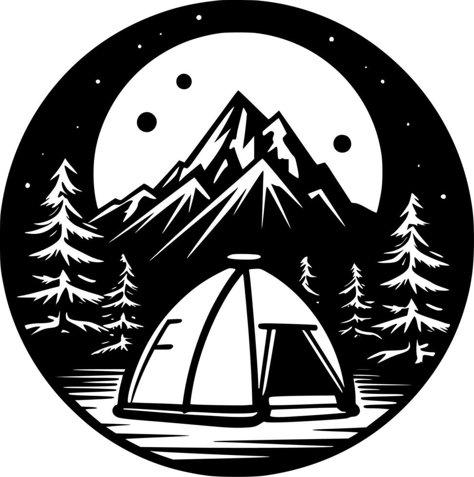 Camping - Black and White Isolated Icon - Vector illustration