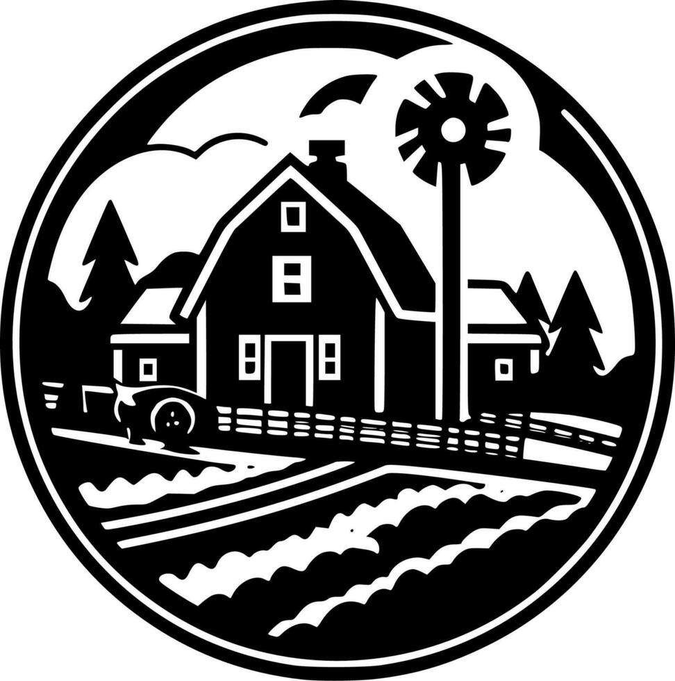 Farm, Black and White Vector illustration