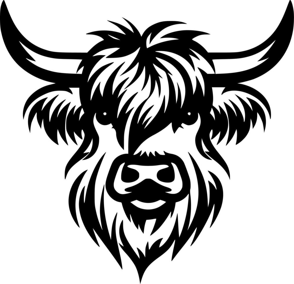 Highland Cow - Black and White Isolated Icon - Vector illustration