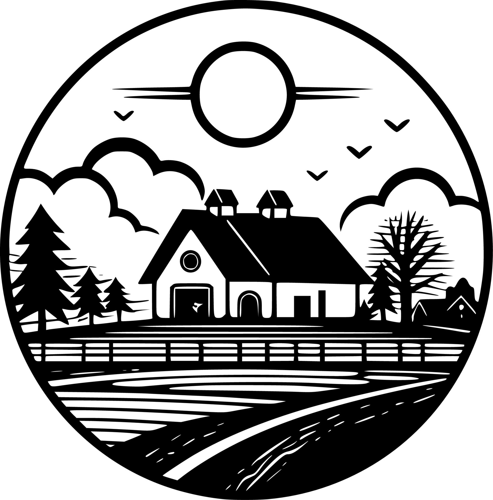 Farm, Black and White Vector illustration 24570897 Vector Art at Vecteezy