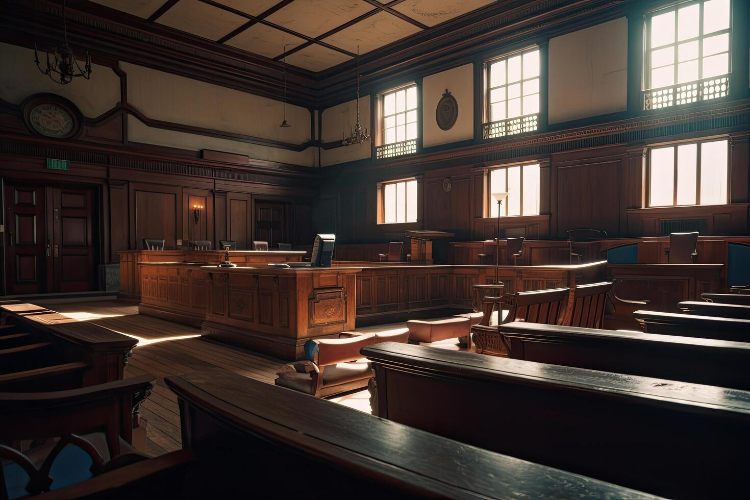 Interior of an old catholic church. Religious architecture. 3d rendering, Empty huge vintage courtroom view, photo