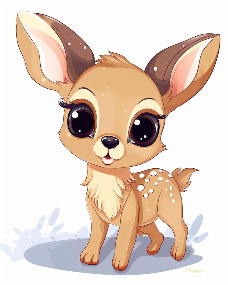 Beautiful baby deer smiling cartoon illustration. Deer fawn smiling illustration bundle. Cute fawn standing bundle design on white backgrounds. Deer cub illustration set for kids. . photo