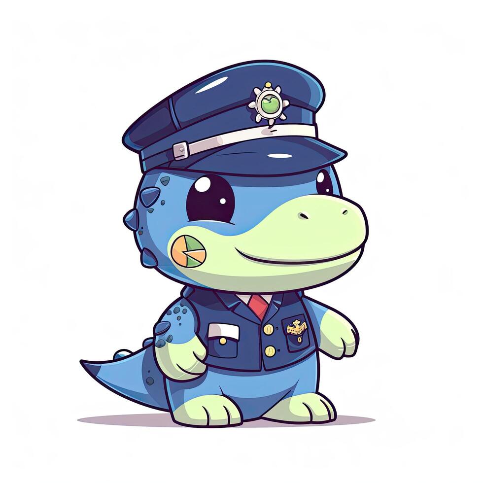 Police crocodile baby cartoon design. Cute crocodile baby police cartoon illustration on a white background. Crocodile wearing police suits. Colorful police crocodile cartoon. . photo