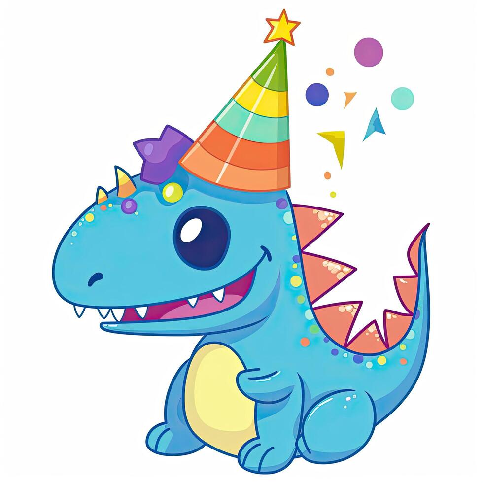 Baby dragon cartoon design collection. Colorful dragons wearing party caps set design for kids coloring pages. Colorful baby dragon cartoon with party elements. . photo