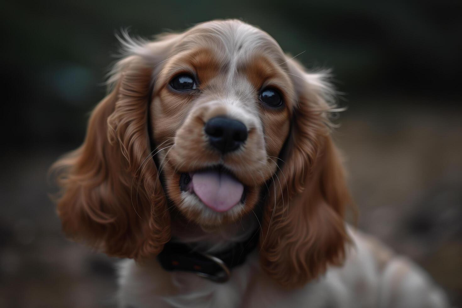 Cocker Spaniel puppy with the tongue out. Closeup portrait photo