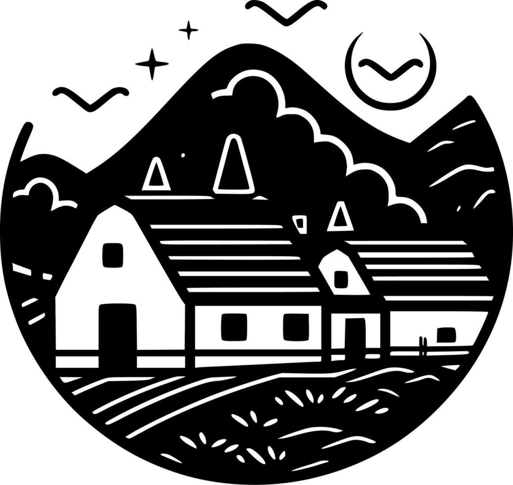 Farm - Black and White Isolated Icon - Vector illustration