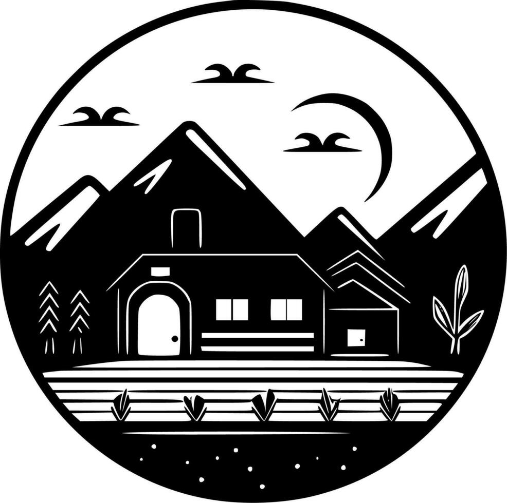 Farm, Black and White Vector illustration