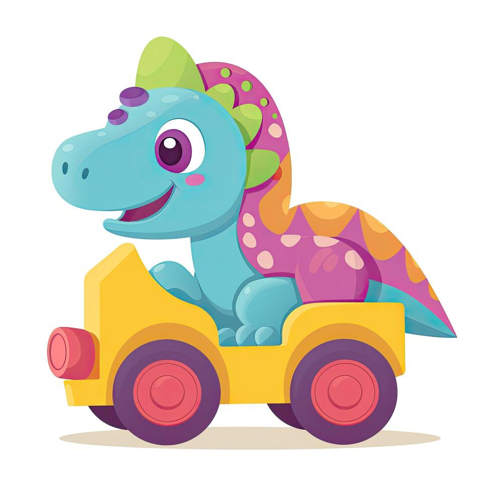 Beautiful baby dinosaur illustration for kids. Cute baby dinosaur playing bundle illustration on a white background. Cute colorful dinosaur playing. Colorful baby dinosaur smiling. AI-Generated. photo