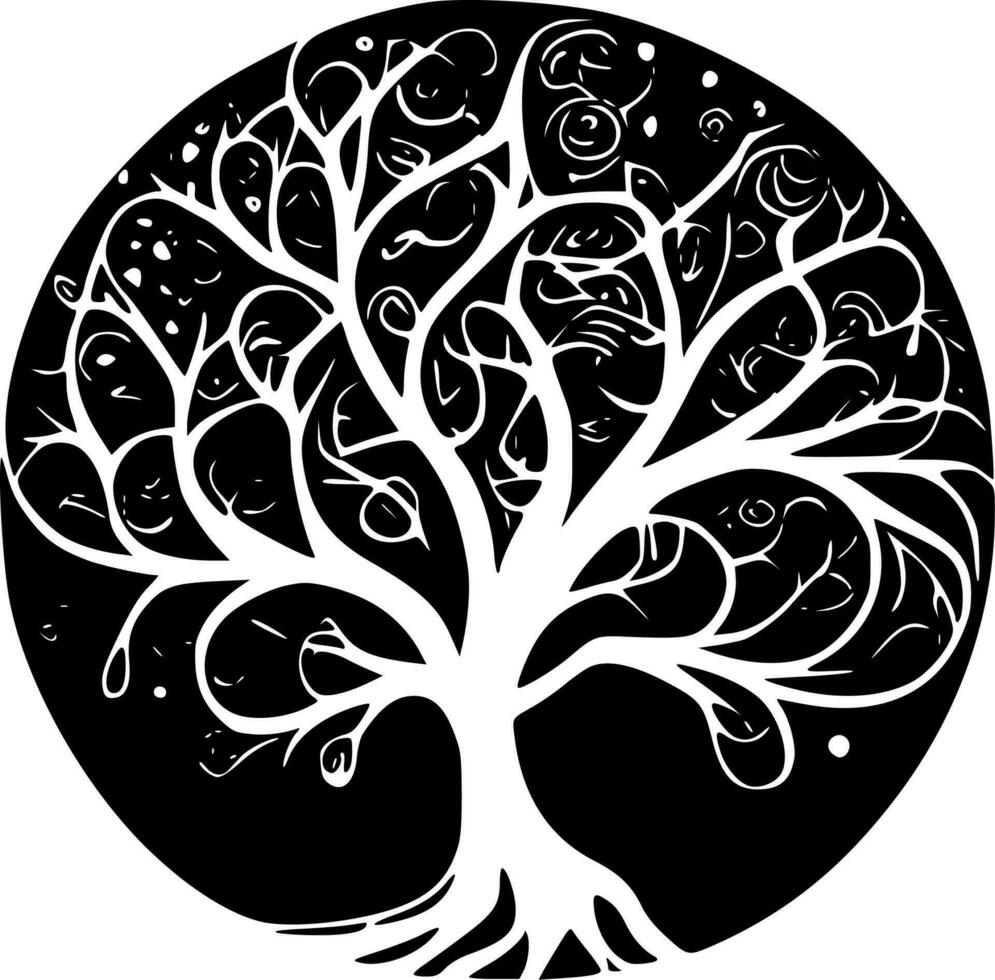 árbol de vida - negro y blanco aislado icono - vector ilustración
