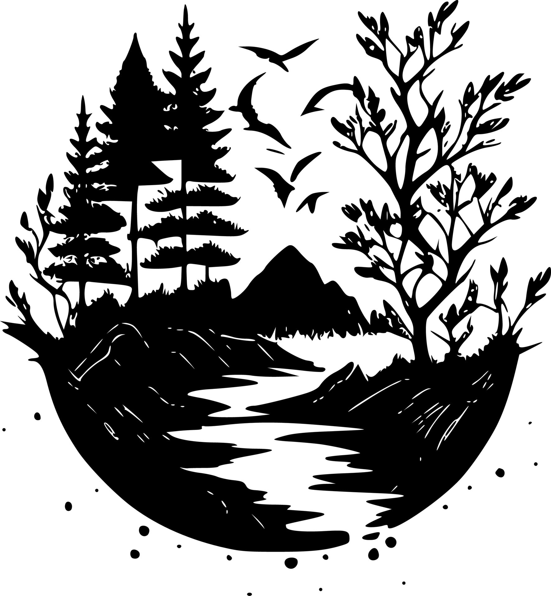 Nature, Black and White Vector illustration 24571283 Vector Art at Vecteezy