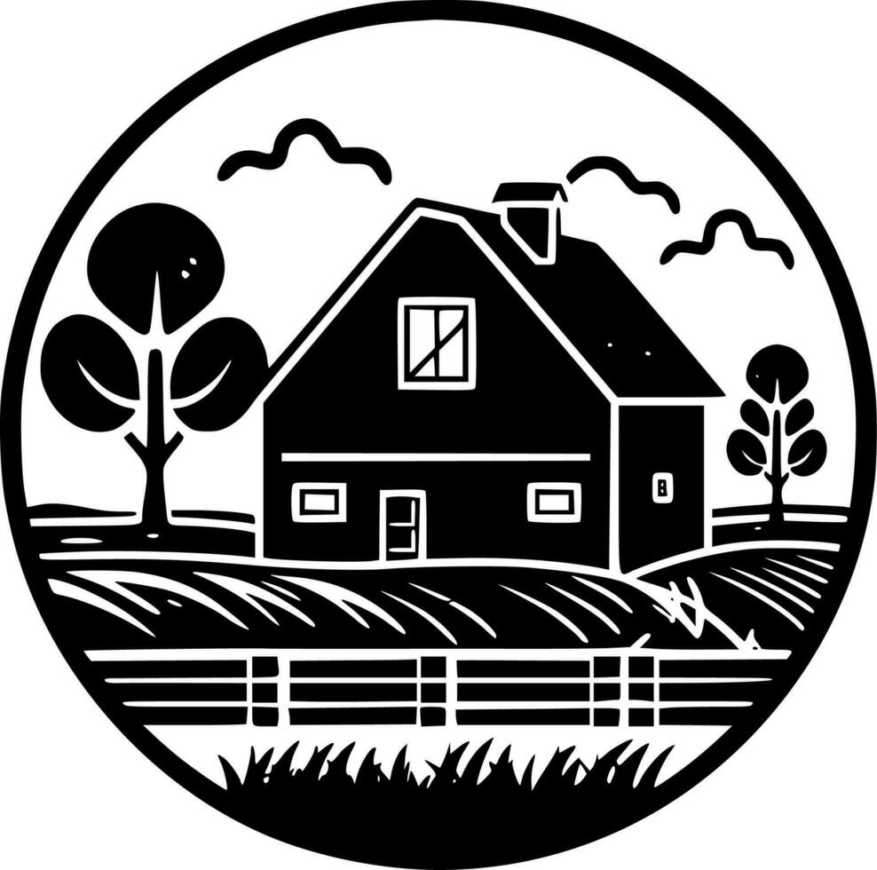 granja - negro y blanco aislado icono - vector ilustración