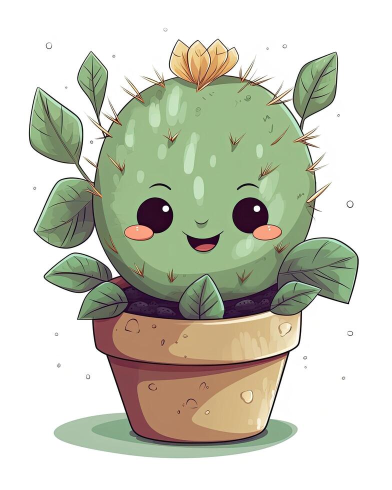 Baby cactus smiling bundle illustration. Cute cactus illustration collection on a white background. Cute cactus baby plant art bundle with flowers for adults and kids. . photo