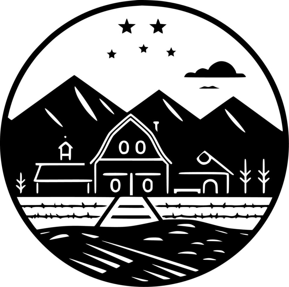Farm, Black and White Vector illustration
