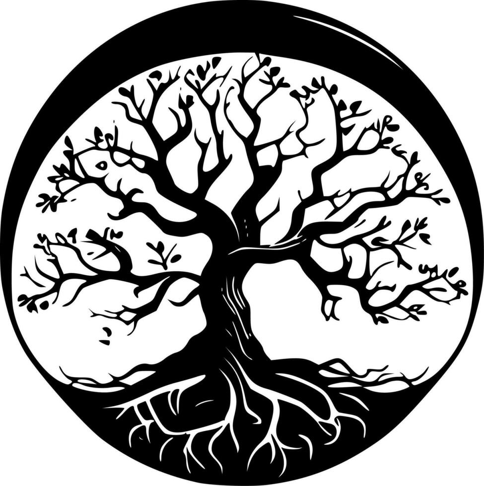 árbol de vida, negro y blanco vector ilustración