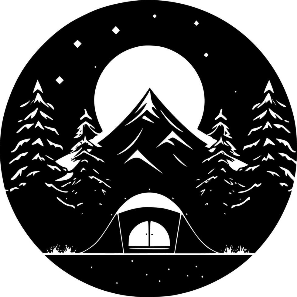 Camping - Black and White Isolated Icon - Vector illustration