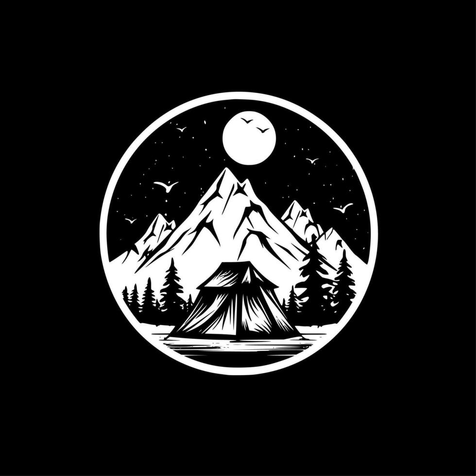 Camping, Black and White Vector illustration