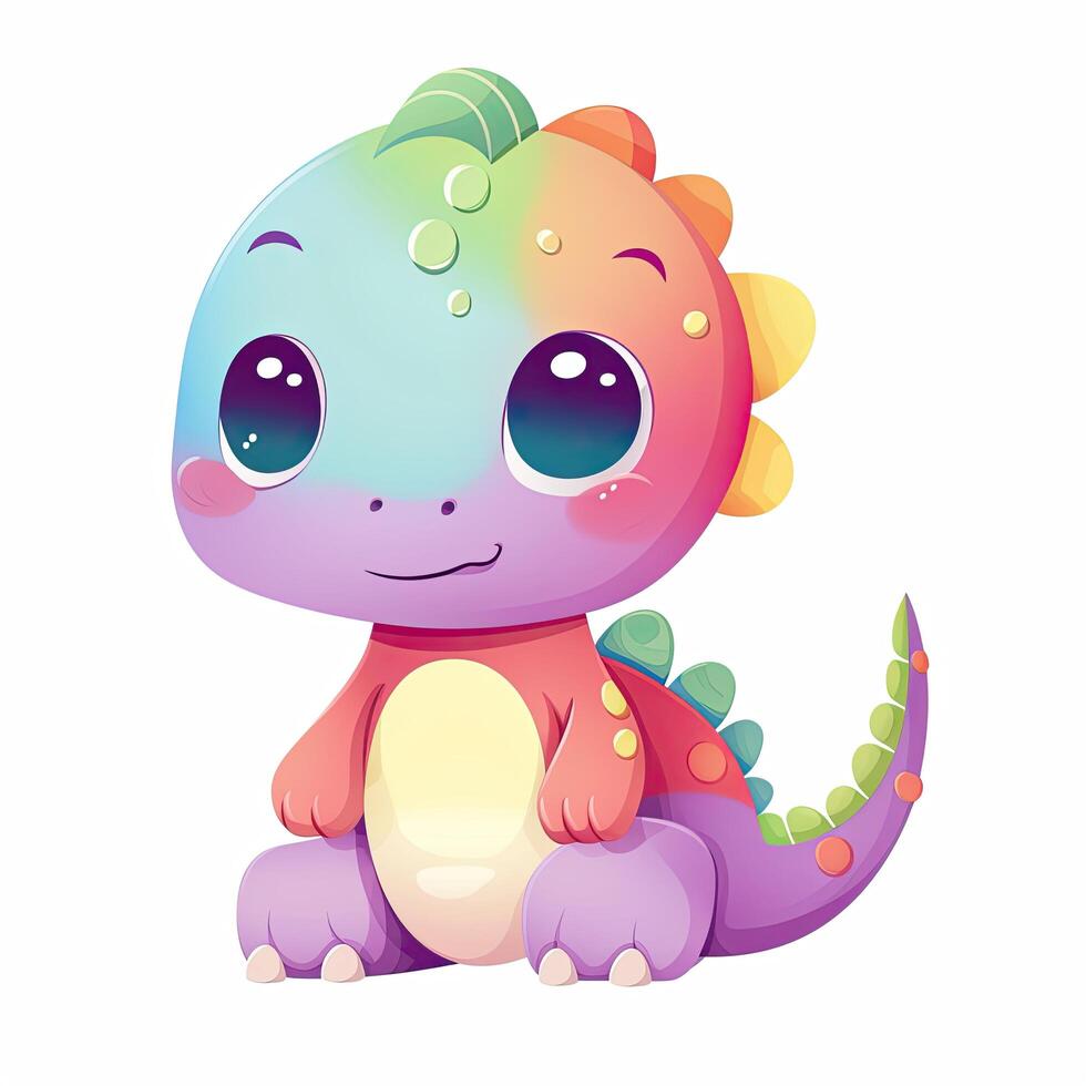 Beautiful baby dinosaur bundle illustration on a white background. Cute colorful dinosaur illustration for kids. Colorful baby dinosaur sitting and smiling. Cute baby dinosaur design. AI-Generated. photo