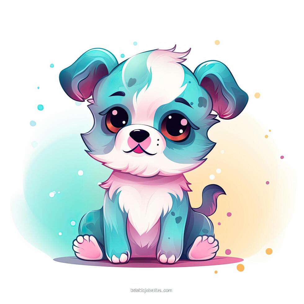 Cute dog coloring page bundle for kids. Cute and colorful puppy set, sitting on a white background. Small puppy illustration collection with a color splash and colorful fur. . photo