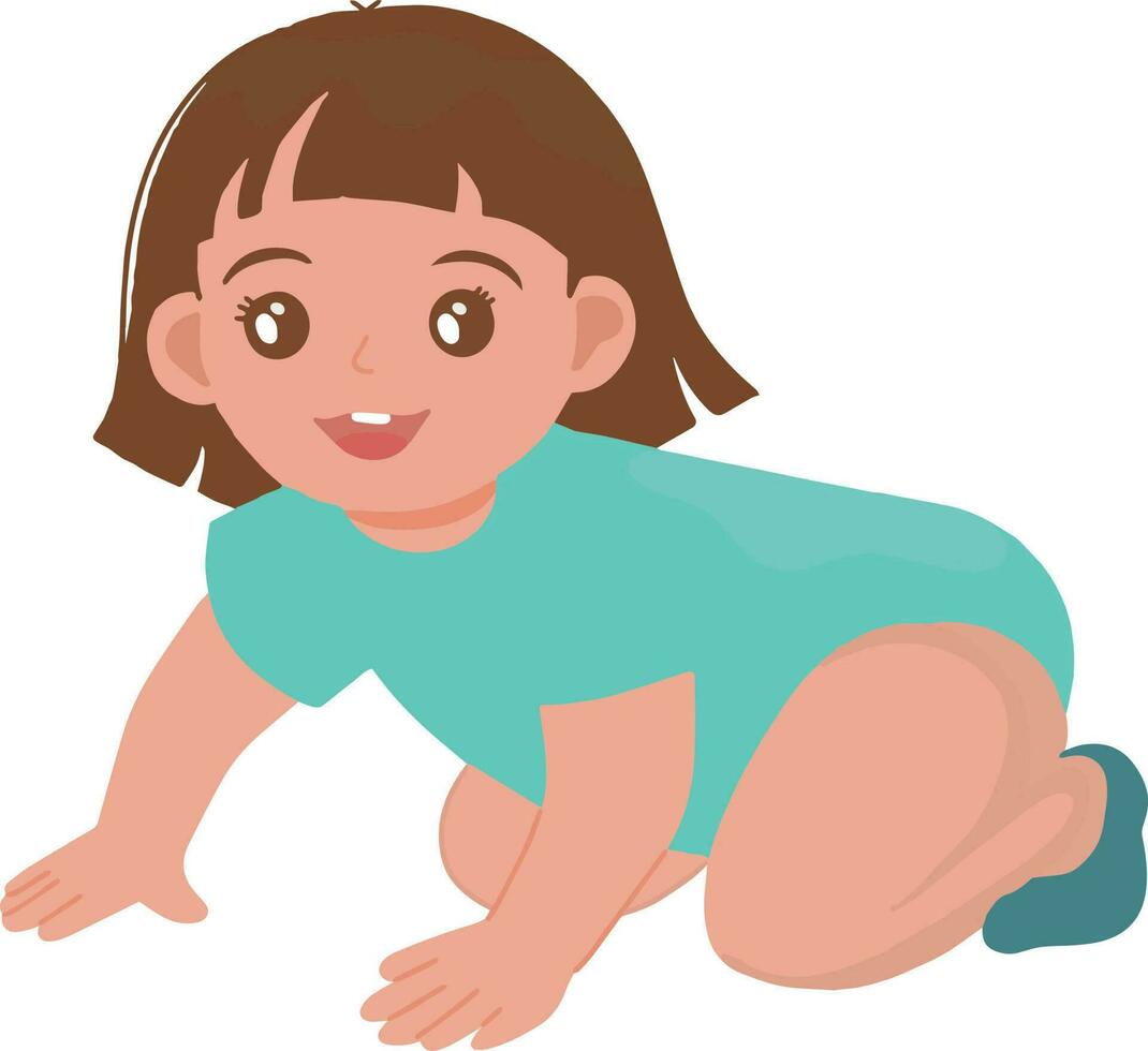 Portait of cute baby girl crawl on the floor illustration vector