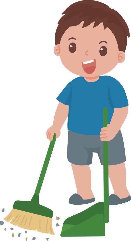 retrato de niñito linda pequeño chico barrer el piso Ayudar su mamá