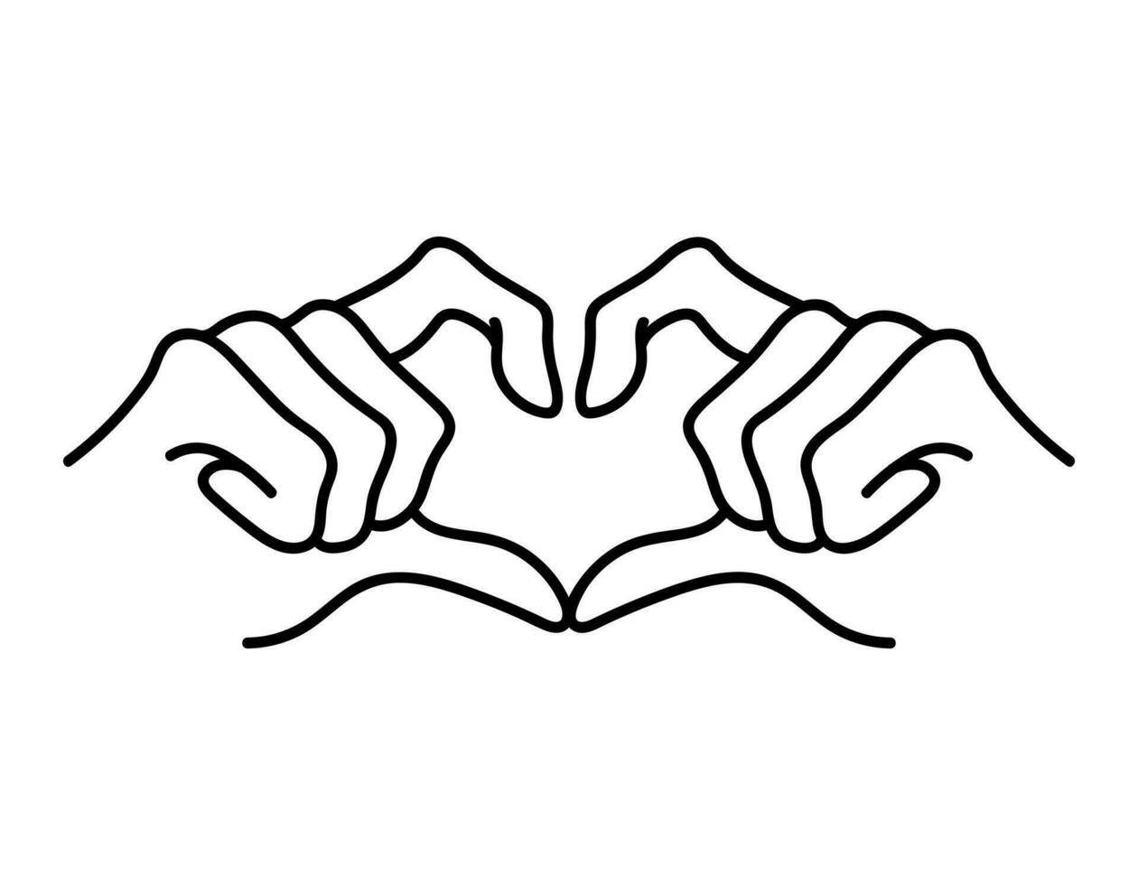 Hands in shape of love doodle hand drawn line art illustration. vector