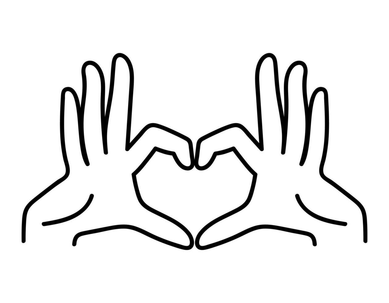 Hands in shape of love doodle hand drawn line art illustration. vector