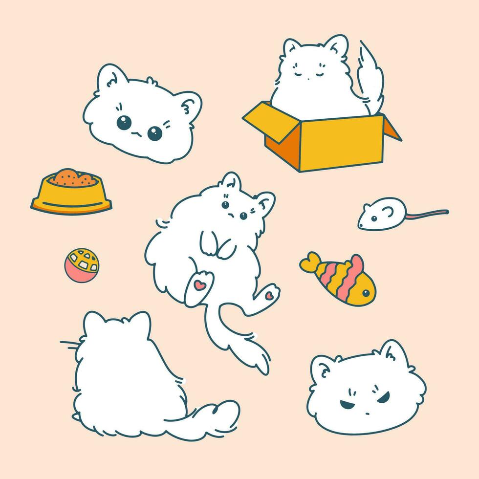 Draw vector illustration character design collection stickers funny cats