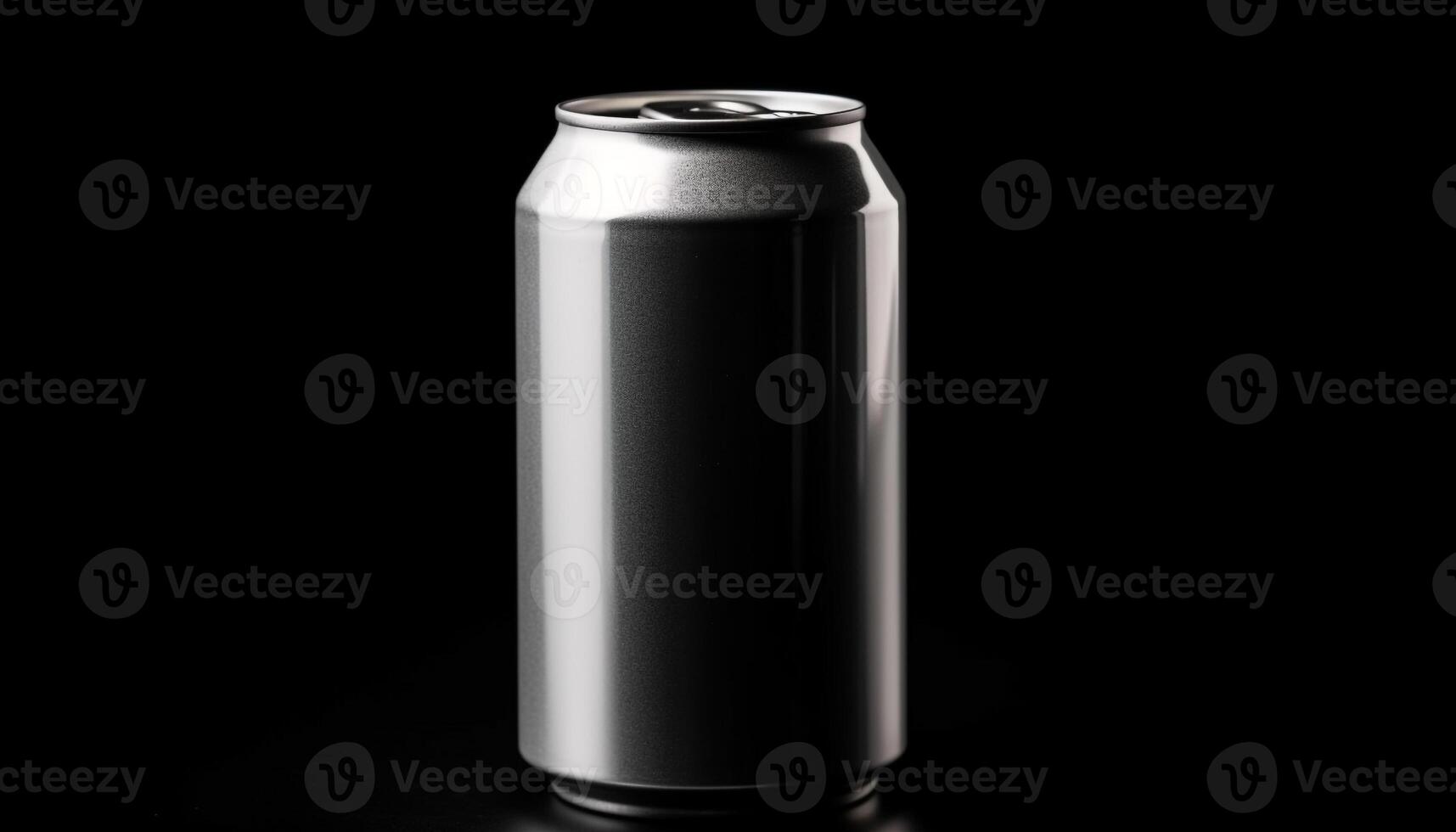 Shiny metallic drink can, cold cola, no people, black background generated by AI photo