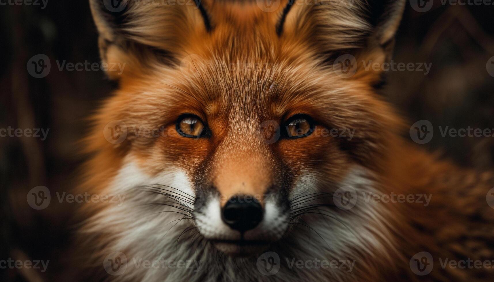 Red fox staring, alertness in nature, beauty in wildlife portrait generated by AI photo