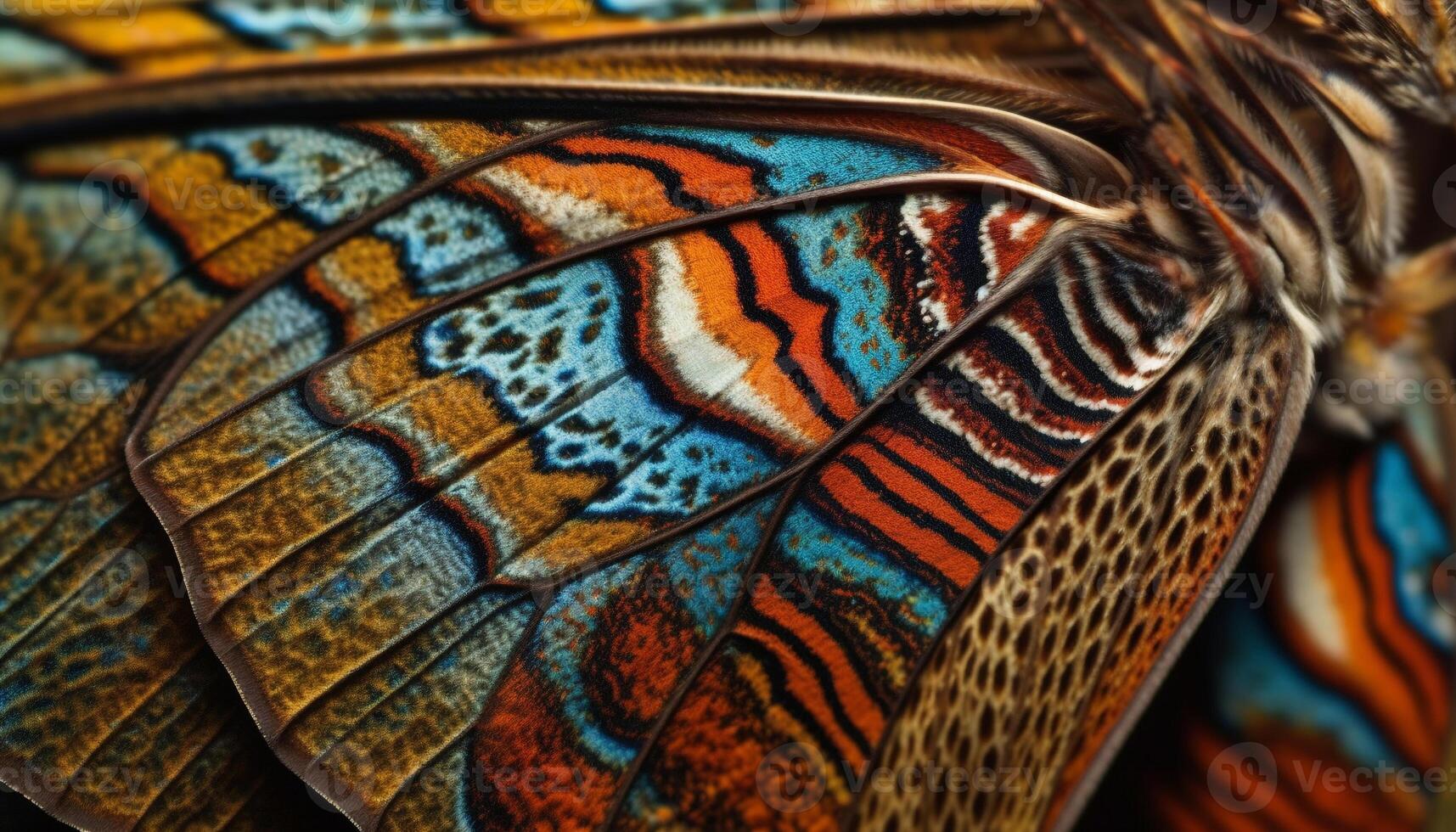 Vibrant animal markings in multi colored peacock feathers showcase nature beauty generated by AI photo