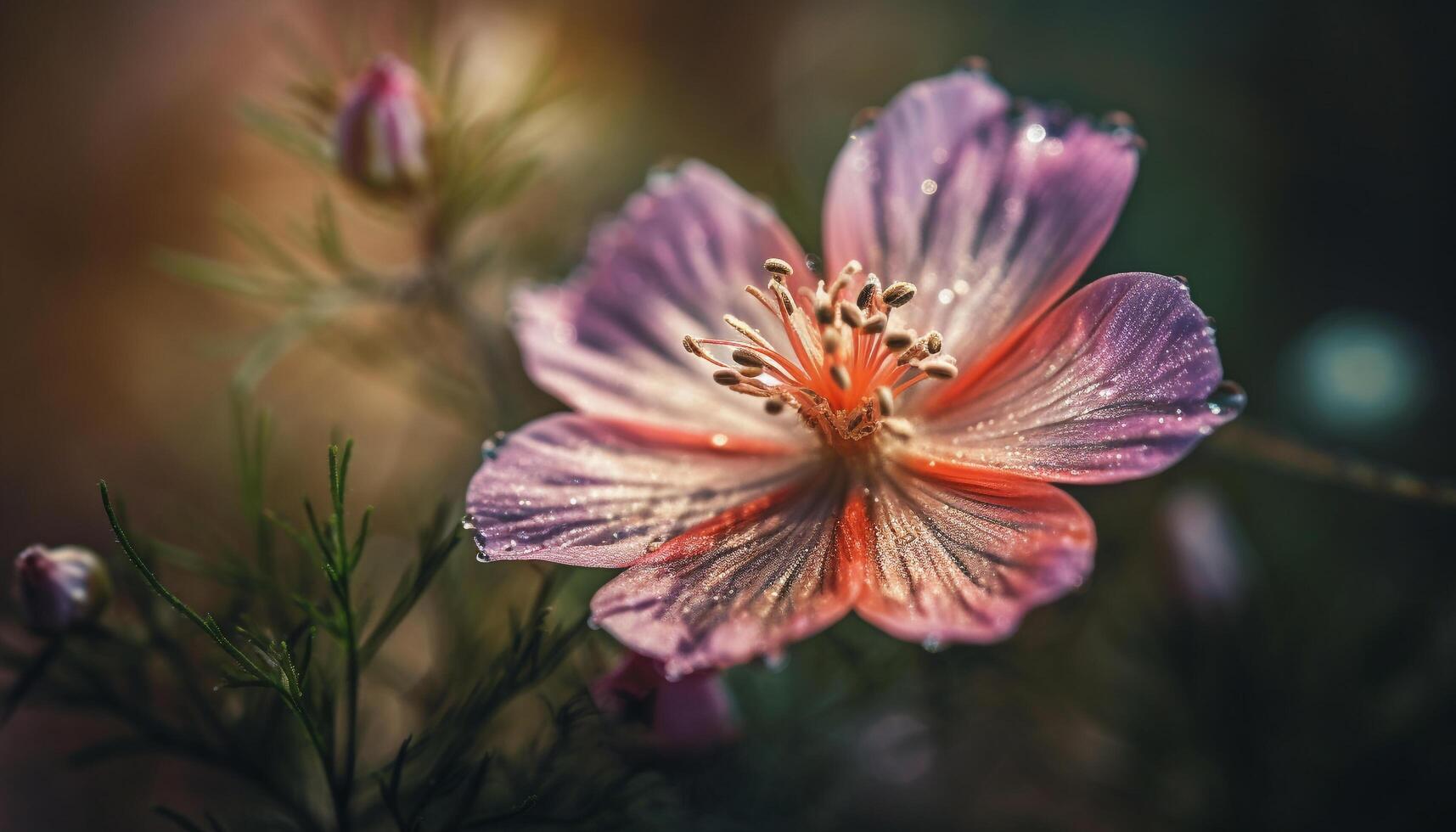 Vibrant pink cosmos flower head showcases natural beauty in nature generated by AI photo