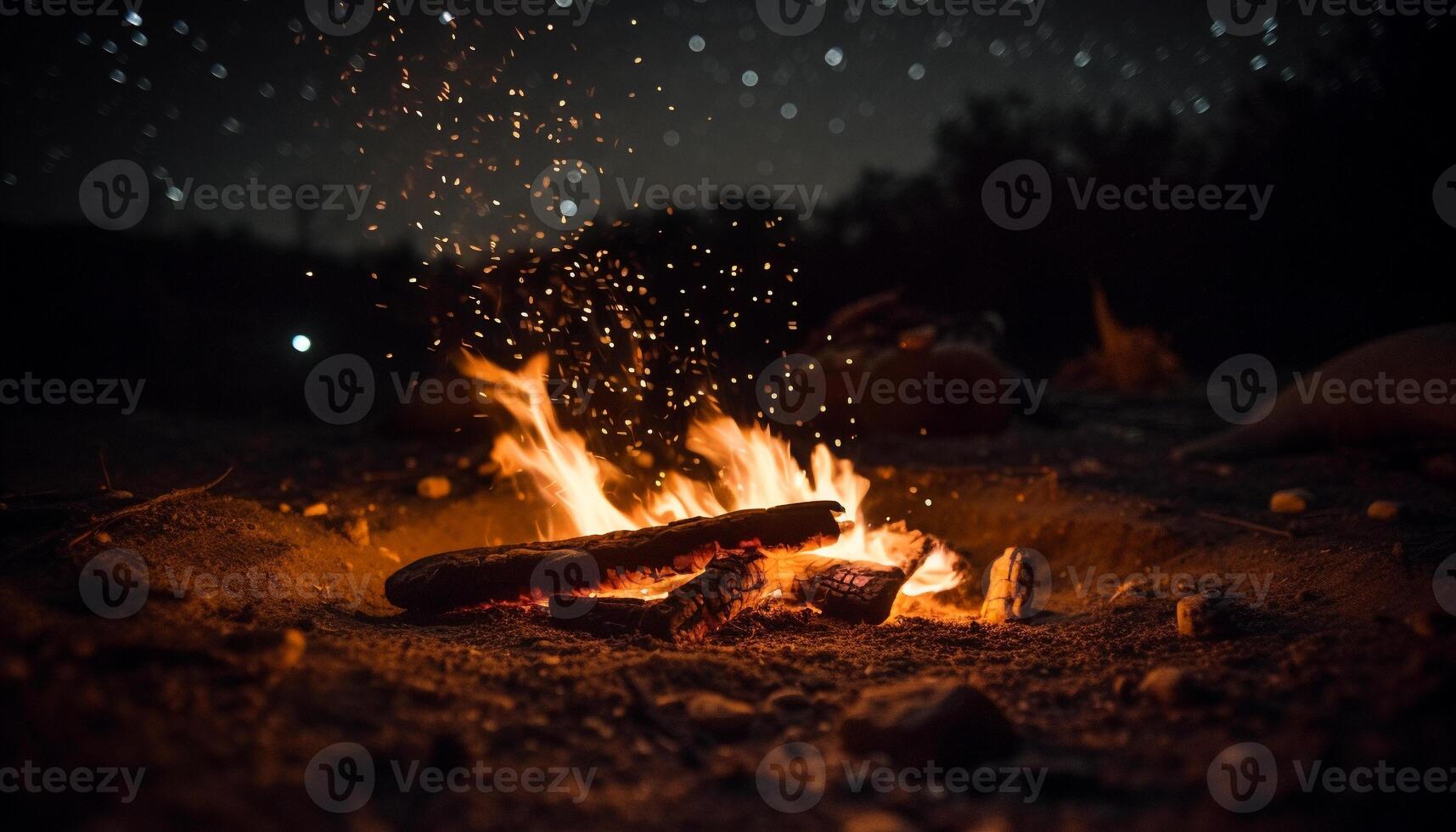 Nature ignites inferno, burning firewood and coal in bonfire generated by AI photo