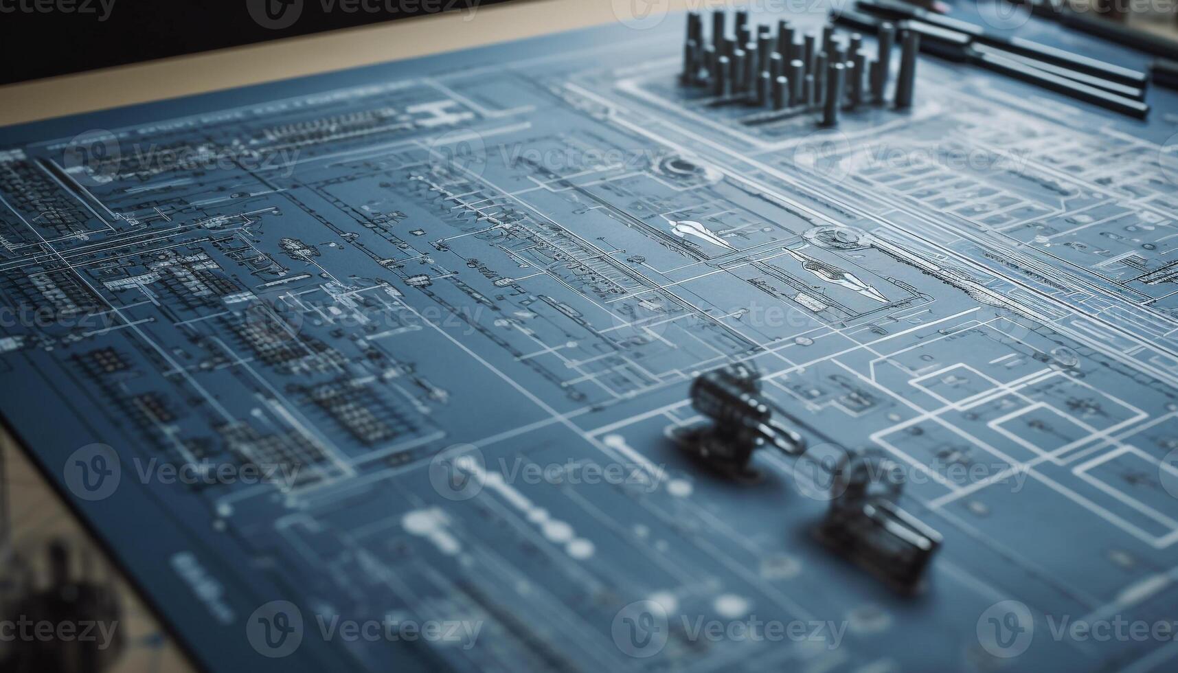 Blueprints and plans guide modern construction industry engineering and design generated by AI photo