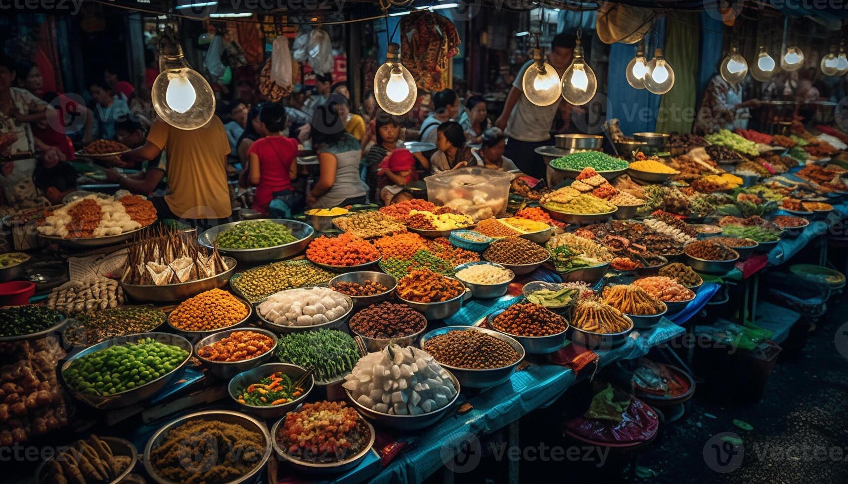 Colorful street market offers fresh food and cultural variety for tourists generated by AI photo