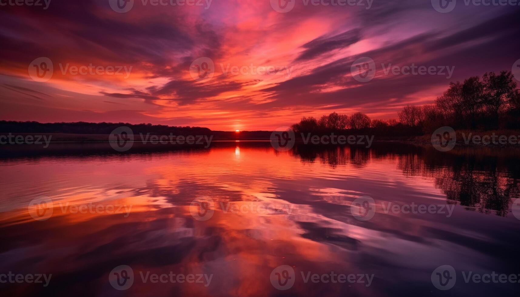 Vibrant sunset reflects beauty in nature over tranquil seascape background generated by AI photo