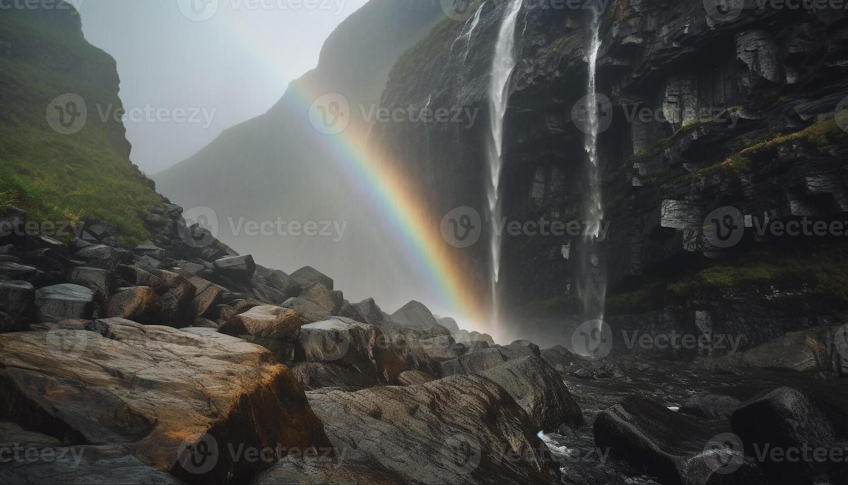 Majestic mountain range, tranquil scene, flowing water, autumn foliage generated by AI photo