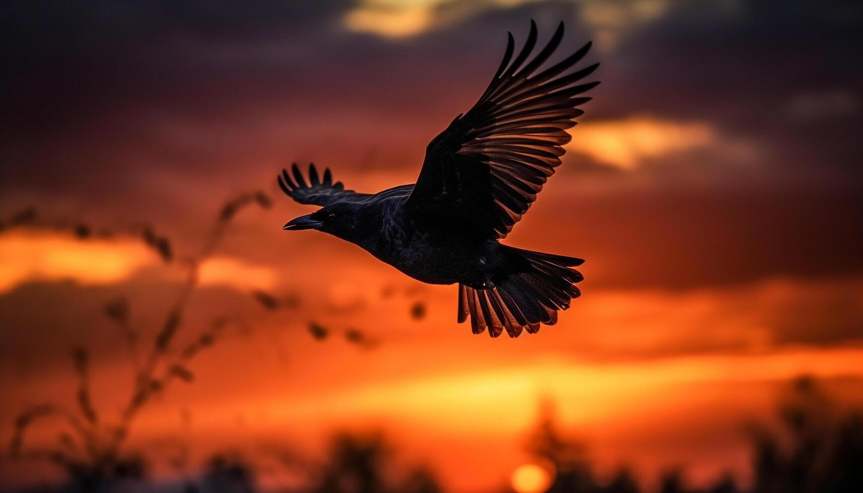 Majestic hawk spreads wings mid air in tranquil autumn twilight generated by AI photo