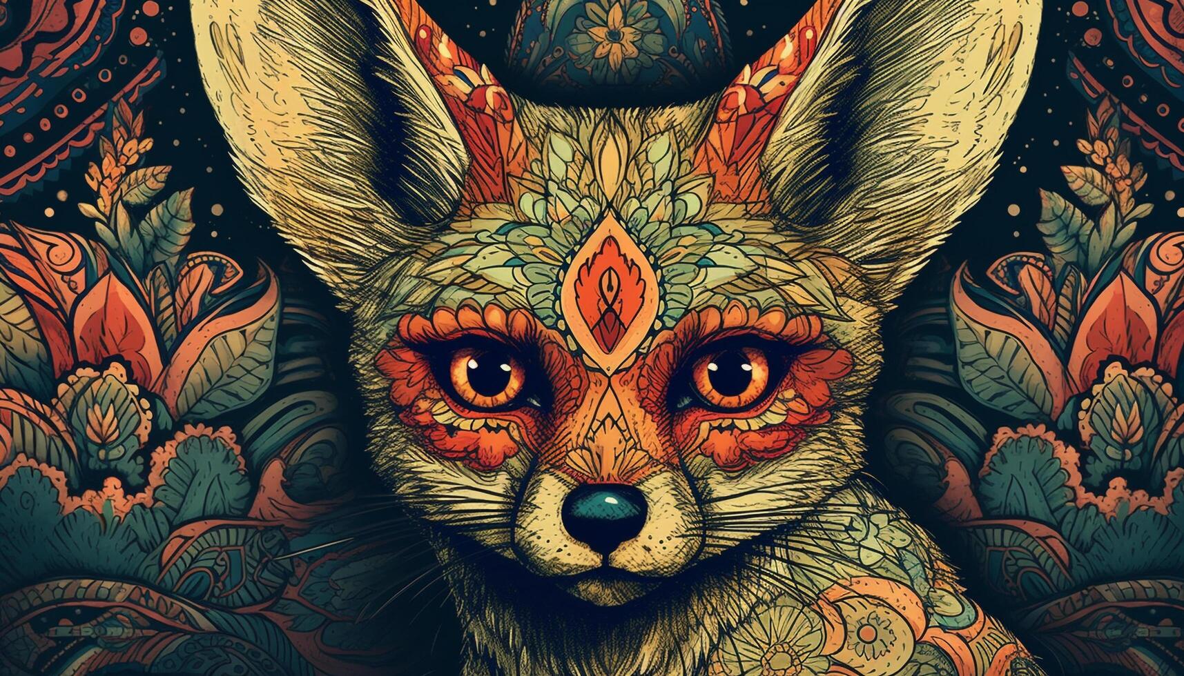 Colorful animal portrait illustration with ornate patterns and abstract backdrop generated by AI photo